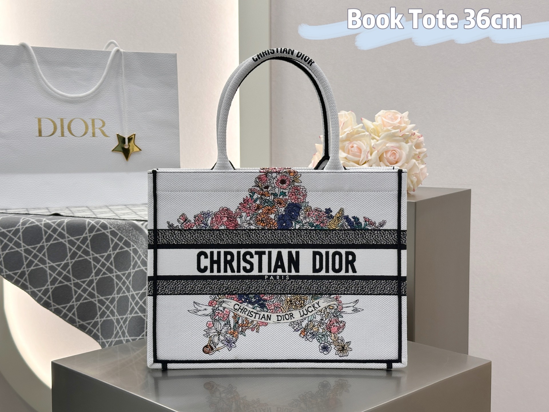 [팬더샵] 디올 북토트 백 화이트 멀티 컬러 미디엄 36*28*16